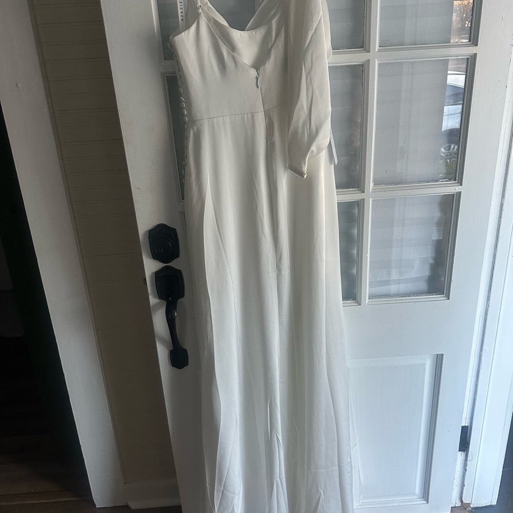 Azazie Cream Cowl Neck Sleeveless Bridal Gown - Picture 3 of 4